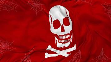 Skulls Danger Sign Flag Seamless Looping Background, Looped Bump Texture Cloth Waving Slow Motion, 3D Rendering video