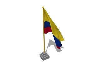 Colombia Flag Start Flying in The Wind with Pole Base, 3D Rendering, Luma Matte Selection video