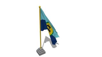 Caribbean Community, CARICOM Flag Start Flying in The Wind with Pole Base, 3D Rendering, Luma Matte Selection video