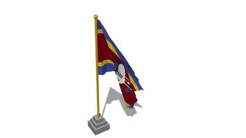 Eswatini Flag Start Flying in The Wind with Pole Base, 3D Rendering, Luma Matte Selection video