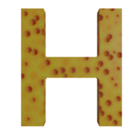 A 3D illustration of a cheese-shaped English letter H. png