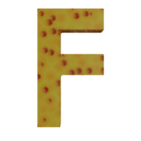 A 3D illustration of a cheese-shaped English letter F. png