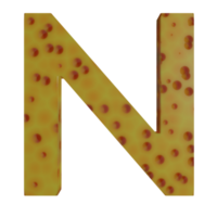 A 3D illustration of a cheese-shaped English letter N. png