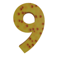 A 3D illustration of a cheese-shaped number 9. png