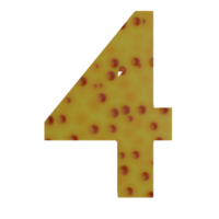 A 3D illustration of a cheese-shaped number 4. png
