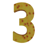 A 3D illustration of a cheese-shaped number 3. png