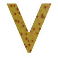 A 3D illustration of a cheese-shaped English letter V. png