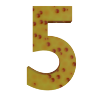 A 3D illustration of a cheese-shaped number 5. png