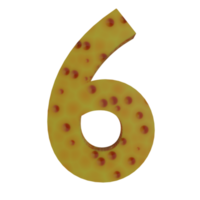 A 3D illustration of a cheese-shaped number 6. png