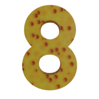 A 3D illustration of a cheese-shaped number 8. png