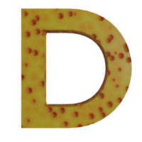 een 3d illustratie van een kaasvormig Engels brief d. png