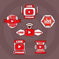 Live Streaming Badges Set ini Red and White Color vector