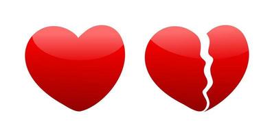 Red Heart Break Glossy Icon Set Vector Illustration