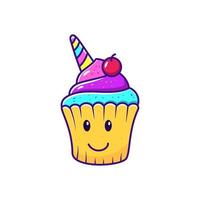 Cute cupcake vector illustration with facial expression isolated on white background