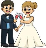 Wedding Groom Bride Toast Cartoon Colored Clipart vector