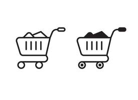 Shopping cart icon with black and white design on isolated background vector