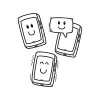 Cute smartphone doodle illustration with a facial expression on isolated background vector