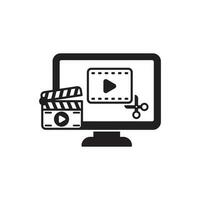 Video editing icon with glyph style and black color on isolated background vector