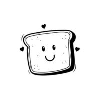 Cute slice of bread doodle illustration with a facial expression on isolated background vector