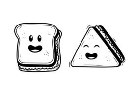 Cute sandwich doodle with facial expression isolated on white background vector