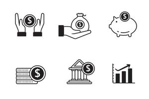 Set of savings icons with black and white design on isolated background vector