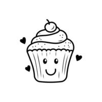 Cute cupcake doodle illustration with a facial expression on isolated background vector