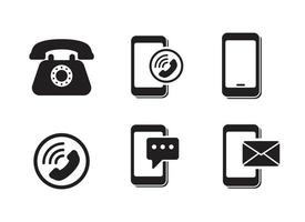 conjunto de teléfono icono con negro glifo estilo aislado en blanco antecedentes vector