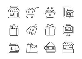 Set of shop-related icons in linear style isolated on white background vector