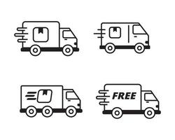 Delivery truck icon collection with black and white color on isolated background vector