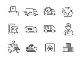 Set of delivery icon with linear style on isolated background vector