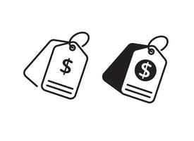 Price tag icon with black and white color on isolated background vector