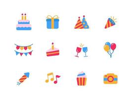 Set of birthday party icons with flat style isolated on white background. Birthday party elements vector