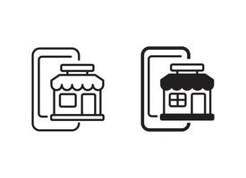 Smartphone and store vector illustration with a black and white color suitable for online shopping icon