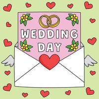 Wedding Day Letter Colored Cartoon Illustration vector