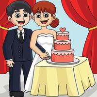 Wedding Groom And Bride Cutting Cake Colored vector