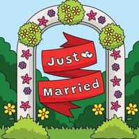 Wedding Just Married Flower Arch Colored Cartoon vector