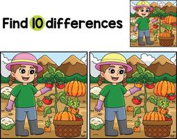 Girl Planting Vegetables Find The Differences vector