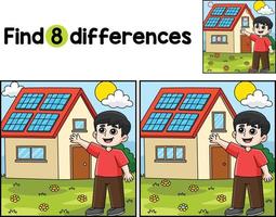 Boy with Solar Panel House Find The Differences vector