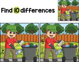 Boy Picking Up Litter Find The Differences vector