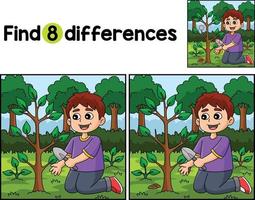 Boy Planting Trees Find The Differences vector