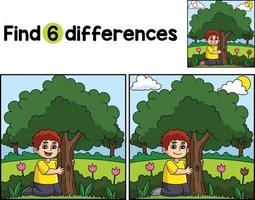 Boy Hugging Tree Find The Differences vector