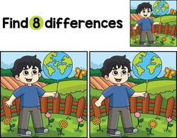 Boy Holding Earth Balloon Find The Differences vector