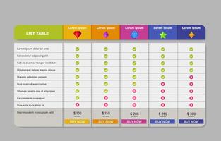 Services Price List Cost Table Template vector