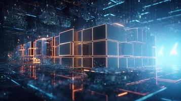 Futuristic technological background3D rendering,3D rendering of abstract technology concept. Futuristic cyberspace background,Abstract 3d rendering of data processing. Futuristic technol photo