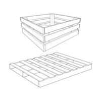 Set of wooden pallet vector illustration on white background . Isolated isometric outline wood container. Isometric vector outline wooden pallet.