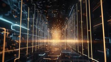 3d illustration of abstract technology background. Sci-fi concept.3D rendering of abstract technology concept. Futuristic cyberspace background,Abstract 3d rendering of data processing photo