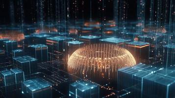 3d illustration of abstract technology background. Sci-fi concept.3D rendering of abstract technology concept. Futuristic cyberspace background,Abstract 3d rendering of data processing photo