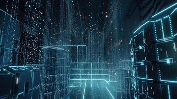 3d illustration of abstract technology background. Sci-fi concept.3D rendering of abstract technology concept. Futuristic cyberspace background,Abstract 3d rendering of data processing photo
