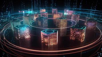 3d illustration of abstract technology background. Sci-fi concept.3D rendering of abstract technology concept. Futuristic cyberspace background,Abstract 3d rendering of data processing photo