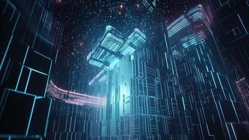 3d illustration of abstract technology background. Sci-fi concept.3D rendering of abstract technology concept. Futuristic cyberspace background,Abstract 3d rendering of data processing photo